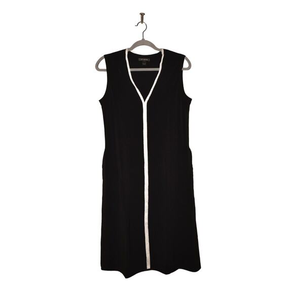 ST. JOHN COLLECTION $995 Sleeveless A-Line Midi Dress in Black/White Size P - Picture 1 of 5